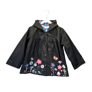 Rain Jacket Baby Toddler Size 12-18Mo Waterproof~Black Flowers~Hooded Arshiner